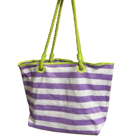 Vera Bradley Striped Tote Bag Purple White Skull Tassel Beach Summer Pool‎ - Picture 4 of 7